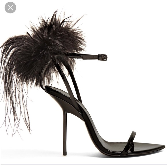 Saint Laurent Shoes - Saint Laurent iris Patent Sandal with Feathers